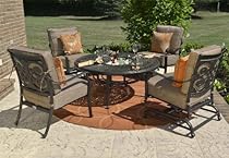 Big Sale The Herve Collection 4-Person All Welded Cast Aluminum Patio Furniture Deep Seating Conversation Set With Drink Table And Spring Rocking Club Chairs