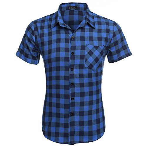 Coofandy Men's Short Sleeve Turn Down Collar Casual Plaid Shirt