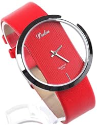 Woman Ladys Quartz Watch Wristwatch with Synthetic Leather Band