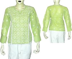 Women's Tunic Top Kurti Clothes in India Chikan Embroidery Size XS (ctop403)