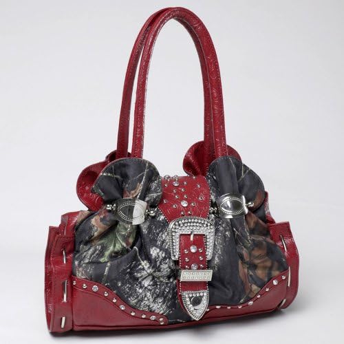Mossy Oak Red Shoulder Bag Studded Rhinestone Bling Hobo Tote Bag