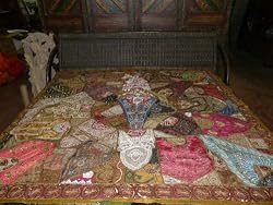 India Bedspread Embroidery Throw Tapestry Earthy Brown Sequin Bead Bed Cover 80"