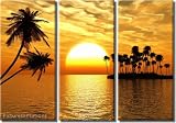 Framed Huge 3 Panel Palm Tree Ocean Tropical Sunset Giclee Canvas Print