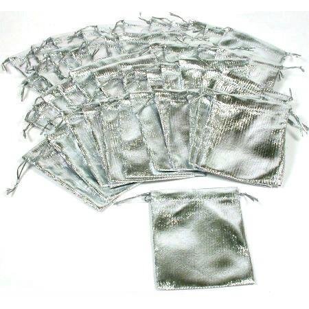 48 Pouches Silver Gift Bags Drawstring Jewelry Favor 3"