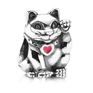 Pandora Damen-Charm 925 Sterling Silber Winkende Katze Emaille rosa 790989EN05