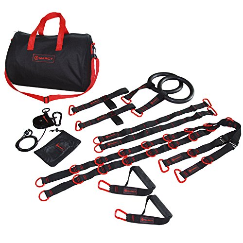 Marcy Unisex Cross Fit Suspension Trainer with Strap Handles/Olympic Rings and Foot Loops, Black/Red, One Size