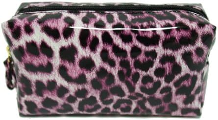 Shopcosi Enamel Cosmetic Pouch Leopard Purple pattern Pouch Makeup Pouch Bag