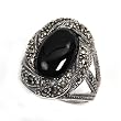 Sterling Silver Marcasite Rings with Black Onyx - Sizes: 6-10