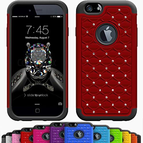 Girly Hybrid Dual Layer Rhinestone Bling Defender Case for Apple iPhone 6s - Ruby Red