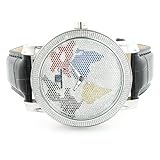Super Techno Mens Diamond World Map Watch 0.12ct
