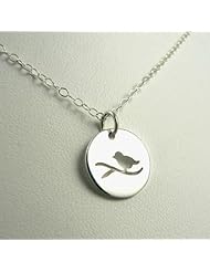 Bird on Branch Sterling Silver Sparrow Necklace Woodland Charm Nature Jewelry