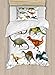 Ambesonne Dinosaur Twin Size Duvet Cover Set, Various Different Ancient Animals from Jurassic Period Cartoon Mammals Pattern, Decorative 2 Piece Bedding Set with 1 Pillow Sham, Multicolor