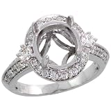 14k White Gold Semi-Mount Oval-shaped Diamond Ring, w/ 0.79 Carat Brilliant Cut Diamonds, 9/16 (14mm) wide