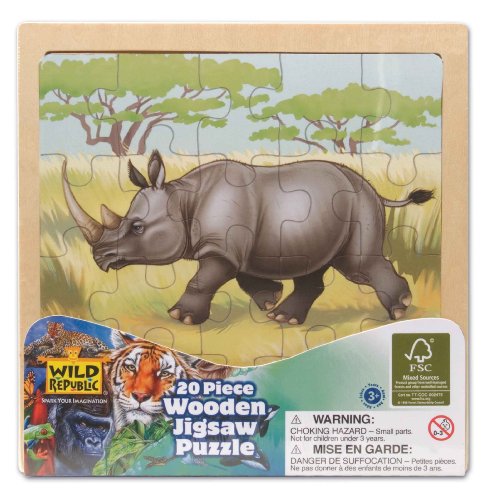 Wild Republic FSC-88022 - Holz-Puzzle, FSC Mischholz , 20 Teile, Motiv Nashorn