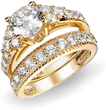 2 Pcs 18k Gold Plated AAA CZ Diamond Wedding Engagement Rings for Women Size 5