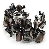 Black Floral Shell & Pearl Cuff Bracelet