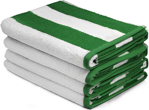 Large Beach Towel, Pool Towel, in Cabana Stripe - (Green, 4 pack, 30x60 inches) - Cotton - by Utopia Towel