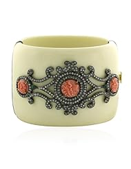 18kt Gold Diamond Pave Genuine Gemstone Bangle Bracelet Antique Style Jewelry