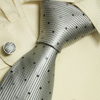 Grey dots ties for men black dimgray father s day accessories silk necktie cufflinks set A2027