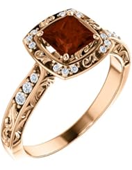 18K Rose Gold 5.00x5.00mm Princess Cut Mozambique Garnet and Diamond Ring -- LIFETIME WARRANTY