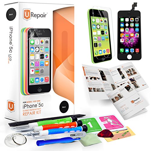 iPhone 5C Screen Replacement - Black - LCD Premium Complete Repair Kit with Tools - Easy Manuals Videos and Instructions - with Glass Screen Protector, New Touch Panel Display Digitizer Assembly