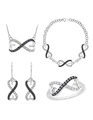 10K White Gold, Black and White Diamond Infinity Jewelry Set (7/8 cttw)