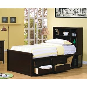 Full Size Bookcase Chest Bed in Cappuccino Finish