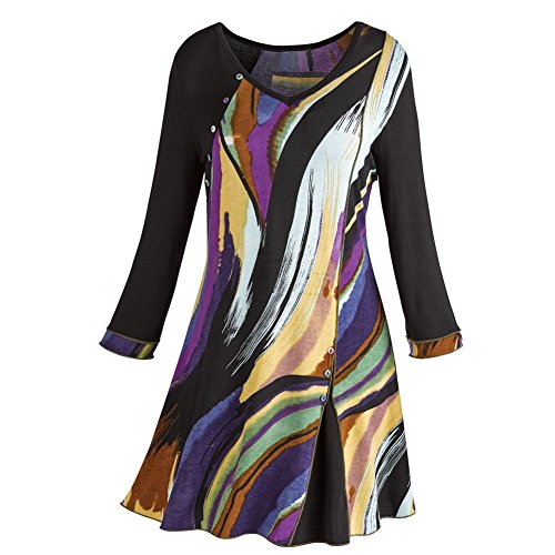 Women's Tunic Top - Sierra Sunset Design On Black Blouse