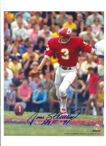 Jan Stenerud Autographed/Hand Signed Kansas City Chiefs 8x10 Photo with HOF 91 Inscription