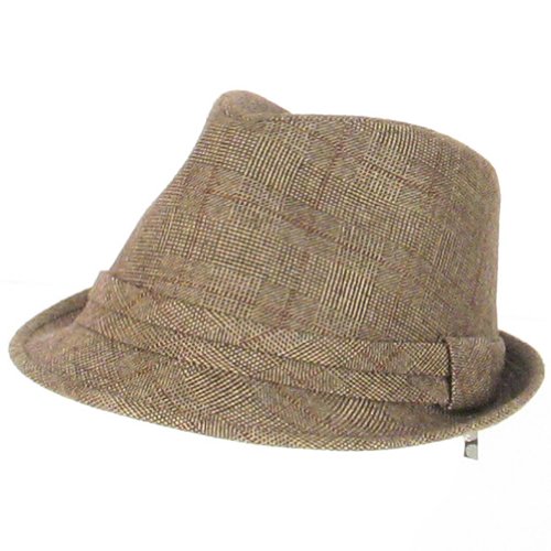 New Tweed Plaid Stingy Fedora Trilby Belt Hat Brown M/l
