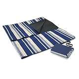 Blanket Tote, Blue Stripe fleece blanket w/ water resistant backing""