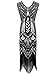 Urmine Women's 1920s Gatsby Cocktail Sequined Embellished Fringed Evening Beaded Flapper Prom Dress (L, Black-UR02)