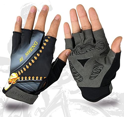 Tactical Half Finger Half-finger Gloves Fingerless Gloves Anti-Slip Gel Pad Men's Women's Sportswear Mountain Bike Bicycle Hunting Riding Cycling Gloves Mittens (Gold Zipper, L)