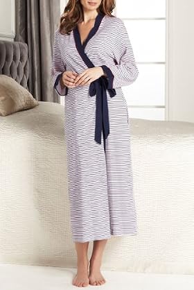Portfolio Pure Cotton Stripe Wrap Dressing Gown [T37-7252-S-LCTB]