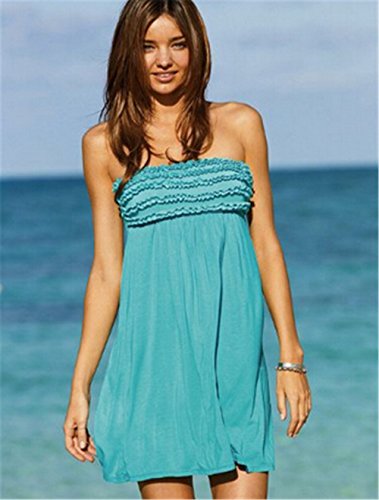 BD05 Women Sexy Bikini Swimwear Stretchy Cover-ups Wrap Beach Dress/Skirt (Blue)