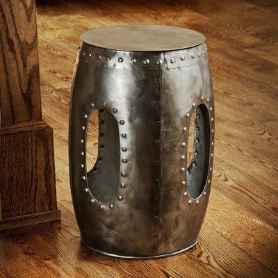 Round Rivet Barrel Stool in Natural Steel On Sale