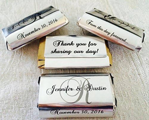 180 SILVER FOIL Monogram Wedding Candy wrappers/stickers/labels for your HERSHEY MINIATURES chocolate bars (Personalized Favors) for any Party or Event by The Camera Depot