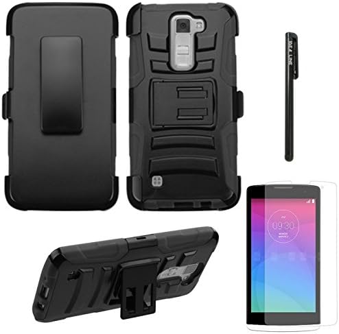LG K10 Case,LG Premier LTE Case,IDEA LINE(TM)Heavy Duty Armor Shock Proof Dual Layer Holster Locking Belt Swivel Clip with Kick Stand+Free Stylus Pen+Free HD Screen Protector(Black/Black)