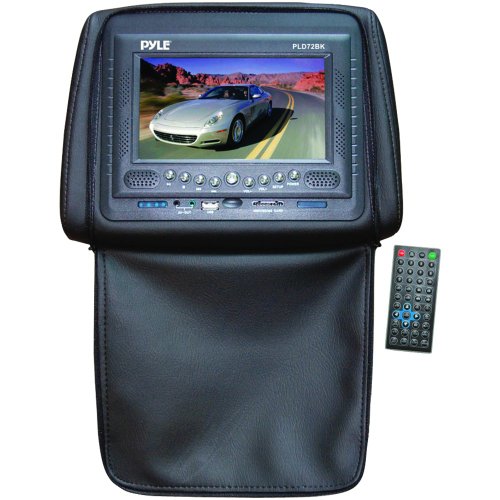 PYLE PLD72BK Adjustable Headrests w/ Built-In 7'' TFT/LCD Monitor w/ Built in DVD Player & IR/FM Transmitter With Cover (Black)