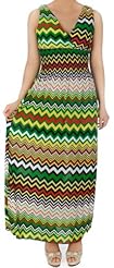 V-neck Cotton/Polyester Chevron Print Zig Zag Maxi Dress 