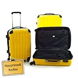 HAUPTSTADTKOFFER® · Three-piece hard-side suitcase Set YELLOW high gloss · cabin luggage 45 liter (55 x 35 x 20 cm) + suitcase 87 liter (63 x 42 x 28 cm) + suitcase 130 liter (75 x 52 x 32 cm)