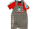 Nannette Baby Boy 2 Piece Striped Overalls and Shirt Set - Thomas The Tank