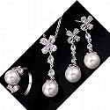 Cherilli - Majorca Pearl Necklace Earrings Ring Silver colour-white diamond Cubic zirconia - eligible for Free Shipping - with a gift pouch