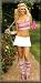 Work Out Girl 7 Piece Costume Includes Pleated Mini Skirt, Striped Tank Top, Wrist Bands, Head Band, Leg Warmers, Jump Rope and Water Bottle. Sizes Small, Medium or Large.