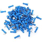 SOLOOP 100pcs 6.3mm Full Insulated Piggyback Splice Spade Electrical Wire Crimp Terminals Connector