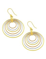 14 Karat Tri-color Gold Textured Graduated Circles Dangle Earrings