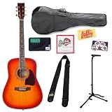 Barcelona D200 Full-Size Dreadnought Acoustic Guitar Bundle with Tuner, Stand, Gig Bag, Strap, Strings, Pick Card, and Polishing Cloth - Cherry Sunburst