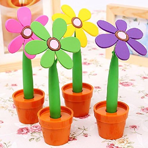Lani Ang 4pcs Korea Cute Cartoon Novelty Pen Sunflower Ballpoint Pen Desk Office Decorative Potted Pen Children's Gift Pen