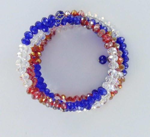Austrian Swarovski Crystal Wire Coil Style (Flexible and Variable Length) USA Flag Color Red White and Blue Patriotic July 4th Patriotic Bracelet Red White Blue July 4 Patriotic USA Flag. Gifts or Gifts of All Occasions.
