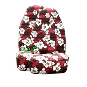 Set of 2 Universal-fit Hawaiian Front Bucket Seat Cover - Red Hawaii Hibiscus Floral Print